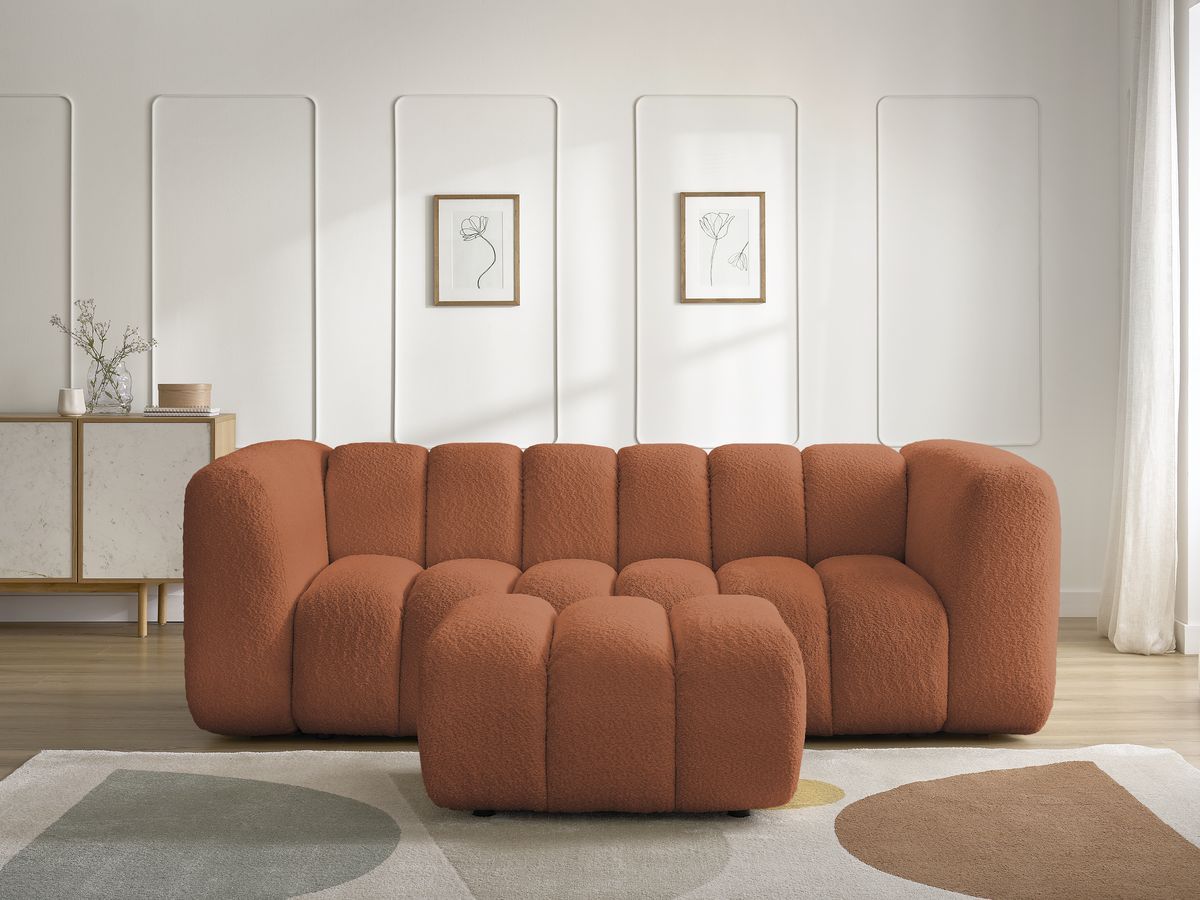 Canapé droit 3 places TALIA bouclette avec pouf orange — vue 5