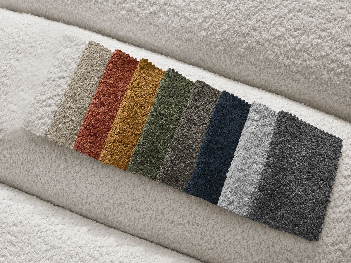 Canapé d'angle fixe EVEREST tissu chiné - Orange - Angle droit - 10 coussins
