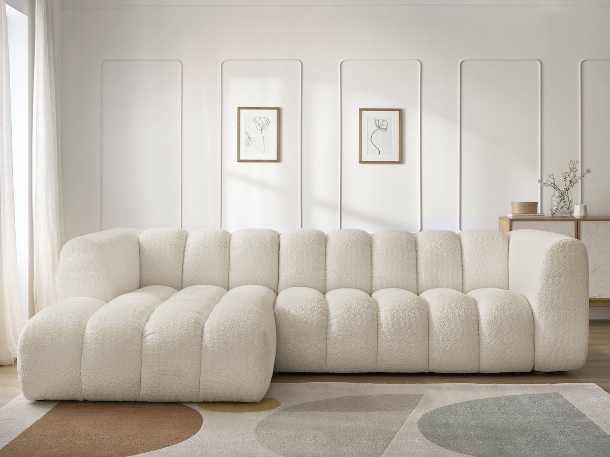 Canapé d'angle fixe TALIA tissu bouclette beige angle gauche BOBOCHIC 4 places - Vue supplémentaire 3