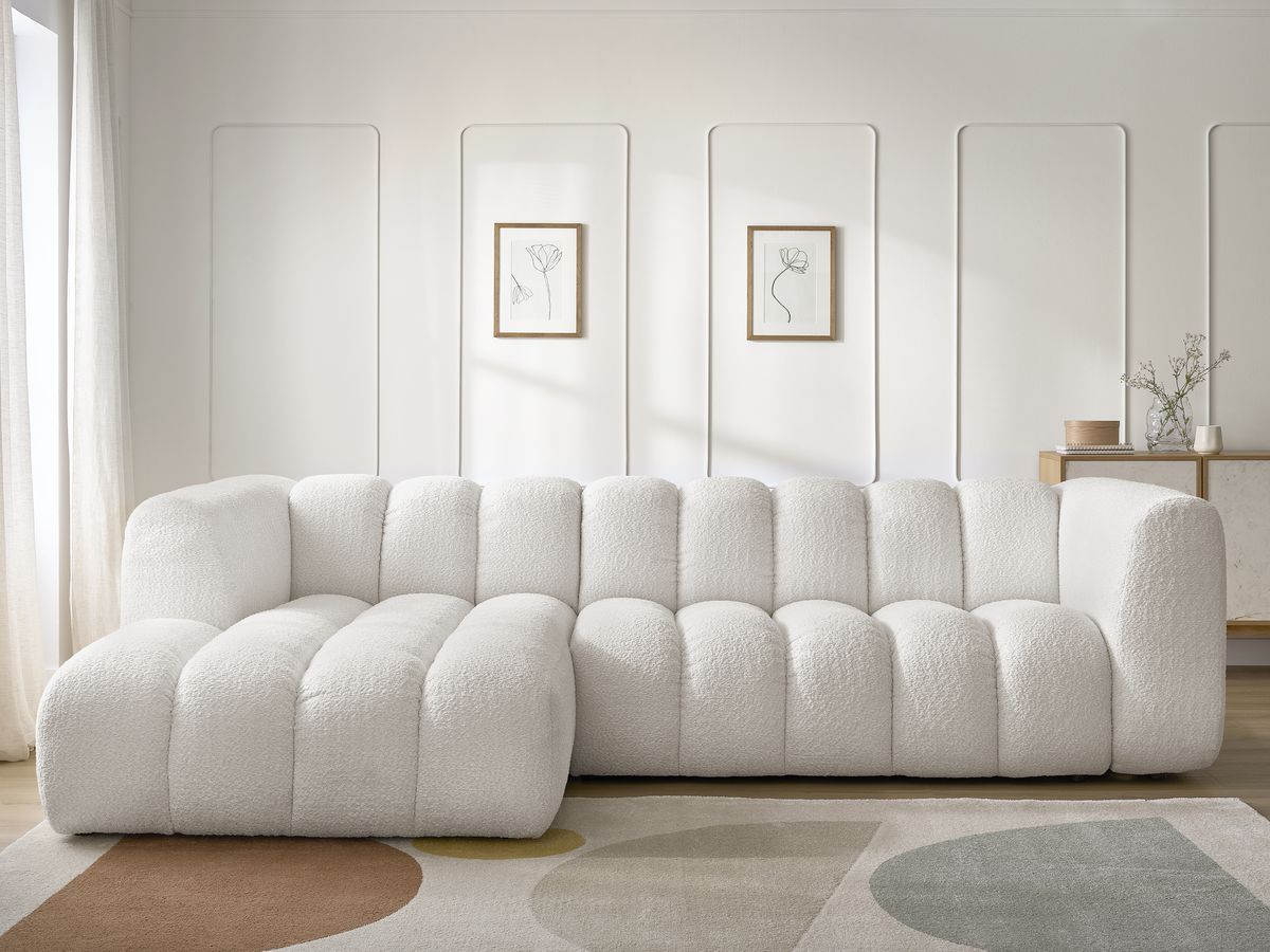 Canapé d'angle fixe TALIA tissu bouclette blanc angle gauche BOBOCHIC 4 places - Vue supplémentaire 3