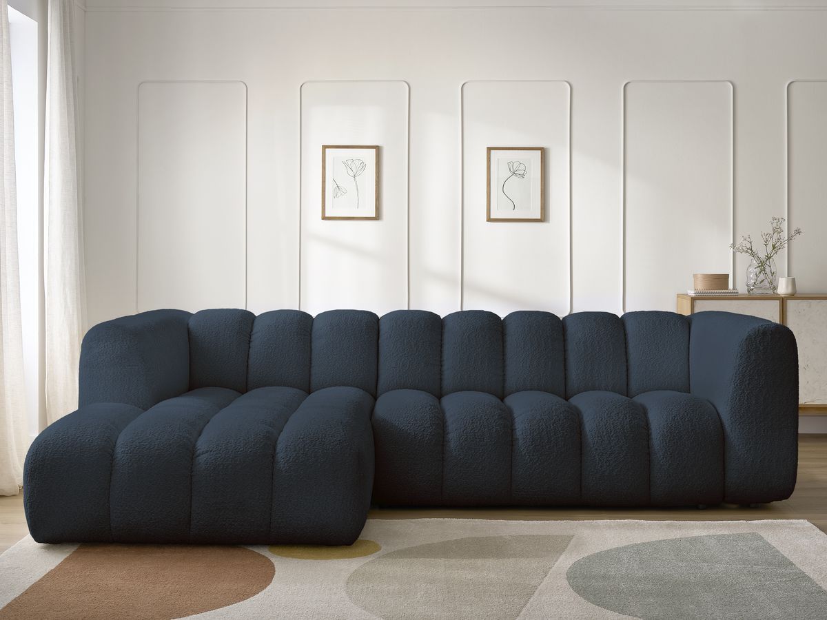 Canapé d'angle fixe TALIA tissu bouclette bleu foncé angle gauche BOBOCHIC 4 places - Vue supplémentaire 3