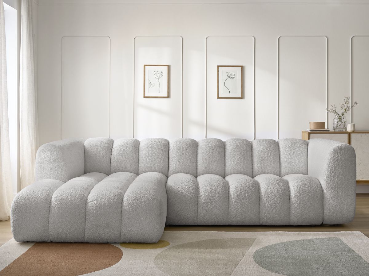 Canapé d'angle fixe TALIA tissu bouclette gris clair angle gauche BOBOCHIC 4 places - Vue supplémentaire 3