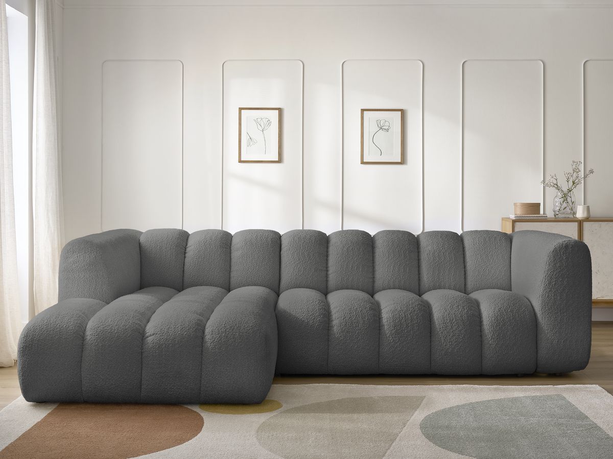 Canapé d'angle fixe TALIA tissu bouclette gris foncé angle gauche BOBOCHIC 4 places - Vue supplémentaire 3