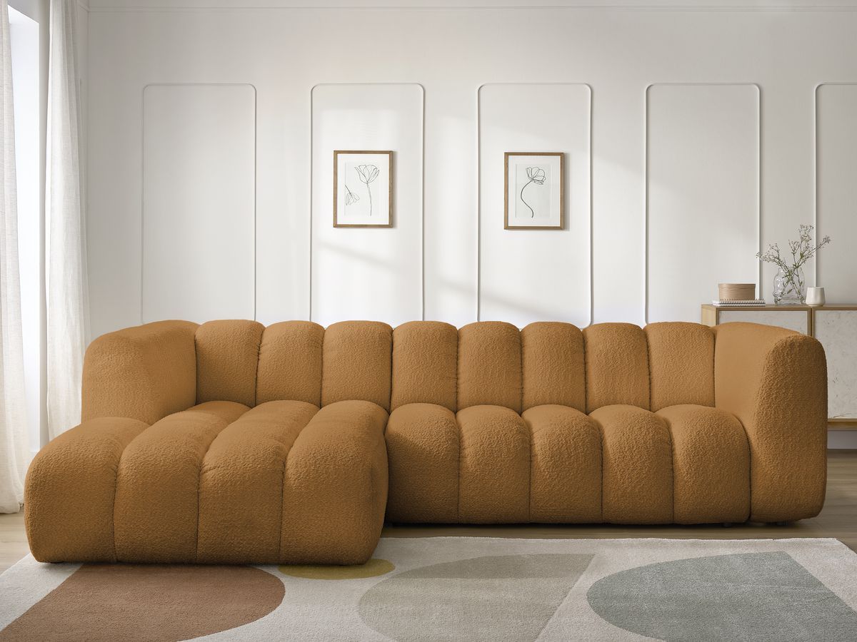 Canapé d'angle fixe TALIA tissu bouclette jaune angle gauche BOBOCHIC 4 places - Vue supplémentaire 3