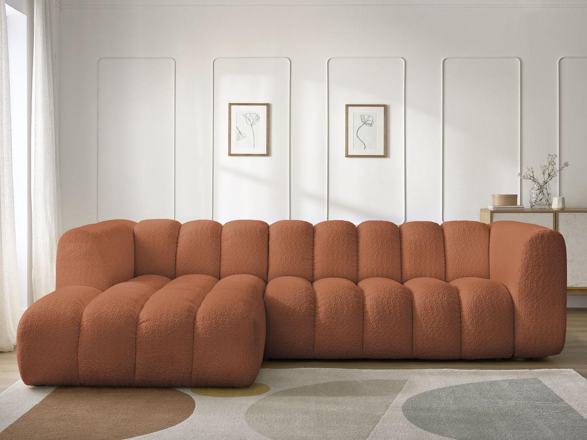Canapé d'angle fixe TALIA tissu bouclette orange angle gauche BOBOCHIC 4 places - Vue supplémentaire 3