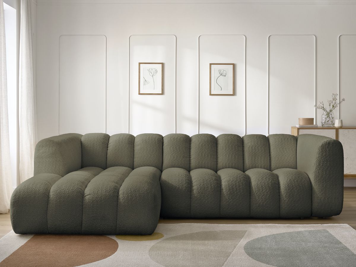 Canapé d'angle fixe TALIA tissu bouclette vert angle gauche BOBOCHIC 4 places - Vue supplémentaire 3