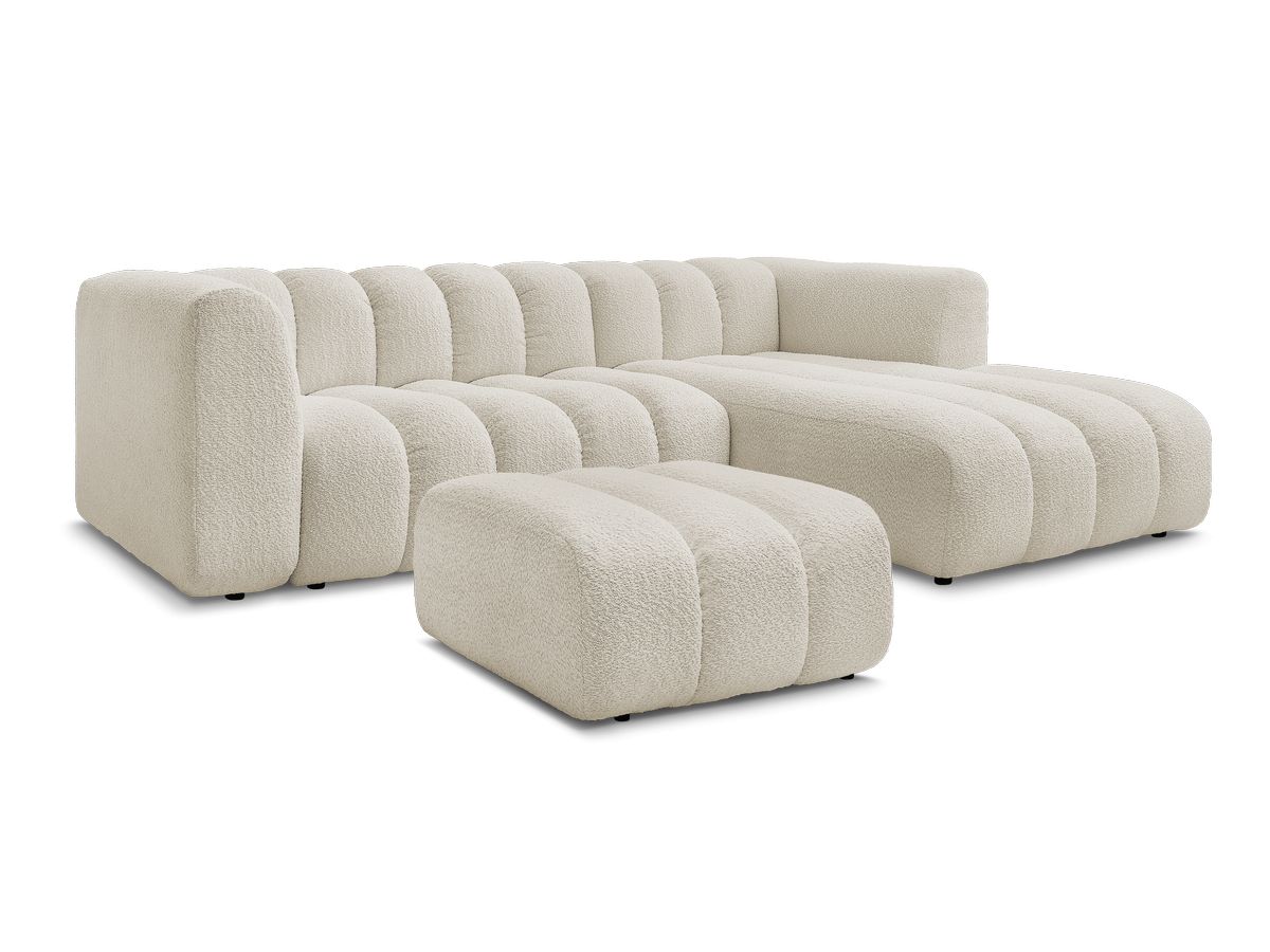 Canapé d'angle fixe TALIA tissu bouclette avec pouf