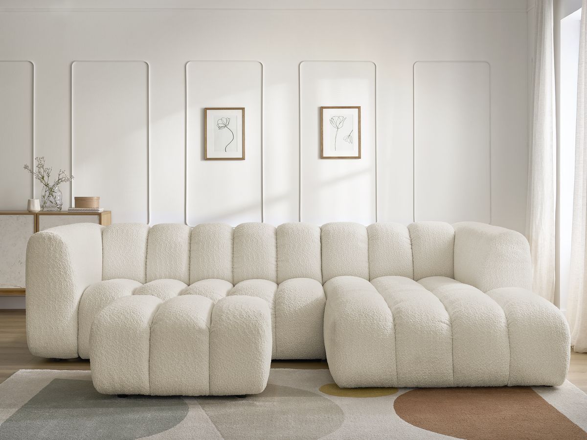 Canapé d'angle TALIA bouclette avec pouf beige — vue 5