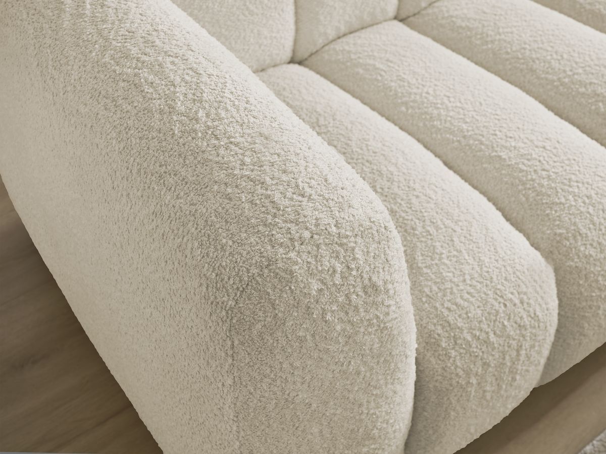 Canapé d'angle fixe TALIA tissu bouclette avec pouf