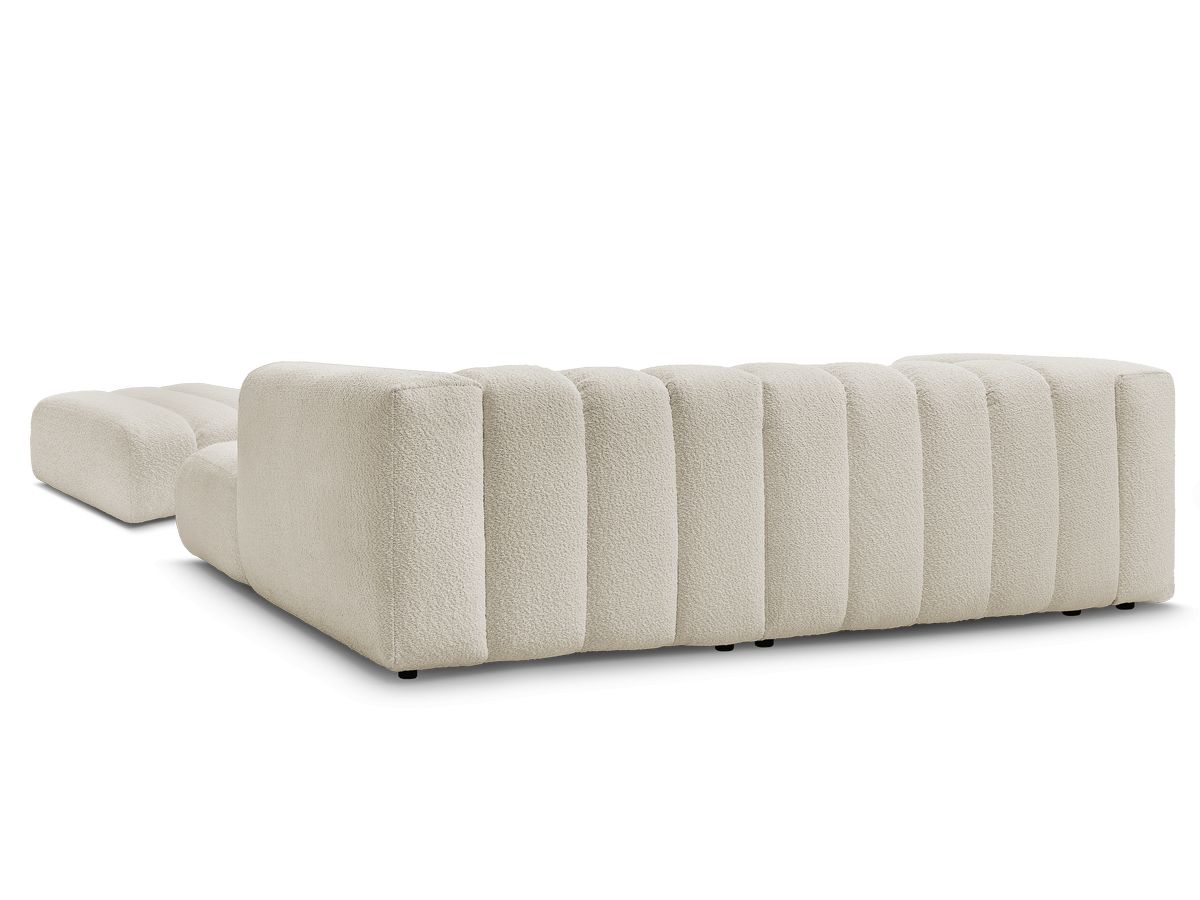 Canapé d'angle fixe TALIA tissu bouclette avec pouf