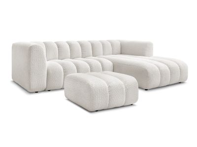 Canapé d'angle fixe TALIA tissu bouclette avec pouf