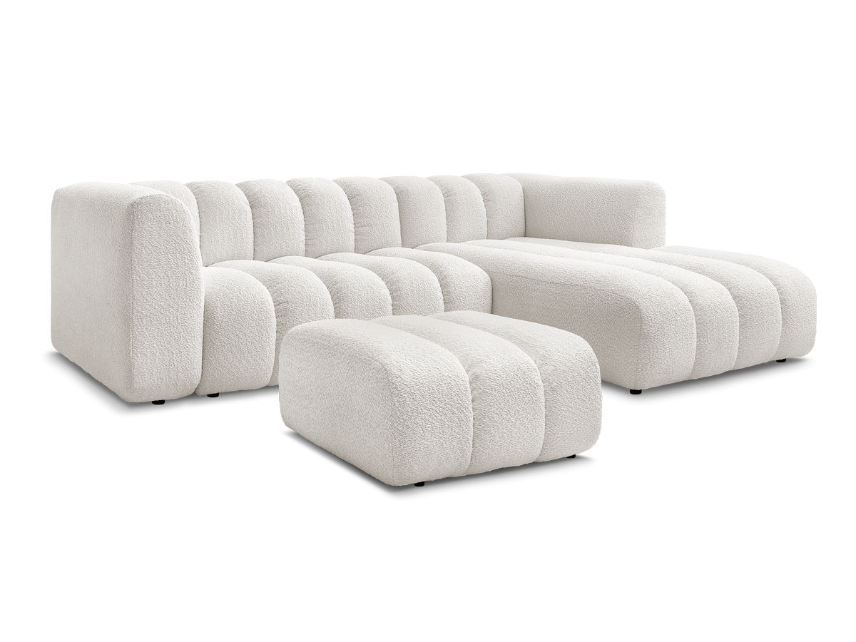 Canapé d'angle fixe TALIA tissu bouclette avec pouf