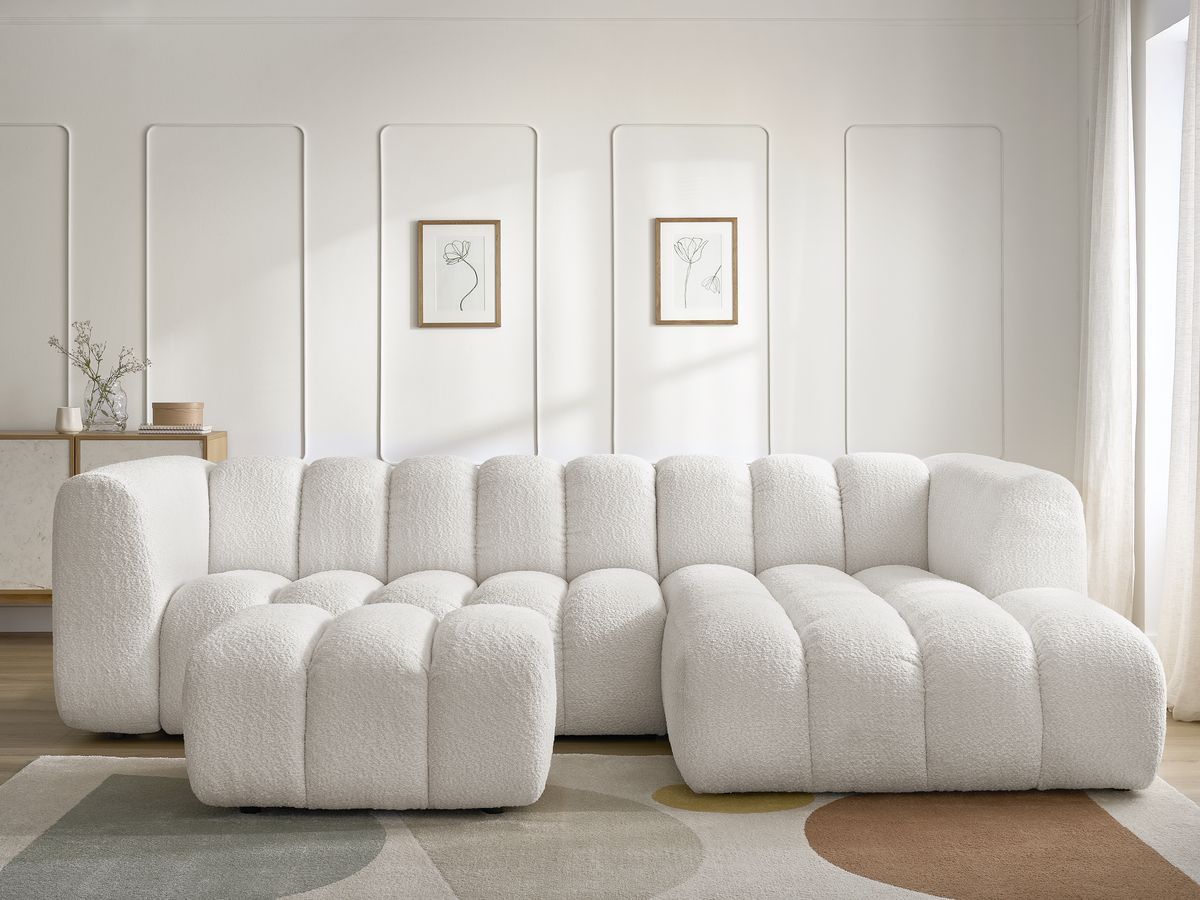 Canapé d'angle TALIA bouclette avec pouf blanc — vue 5