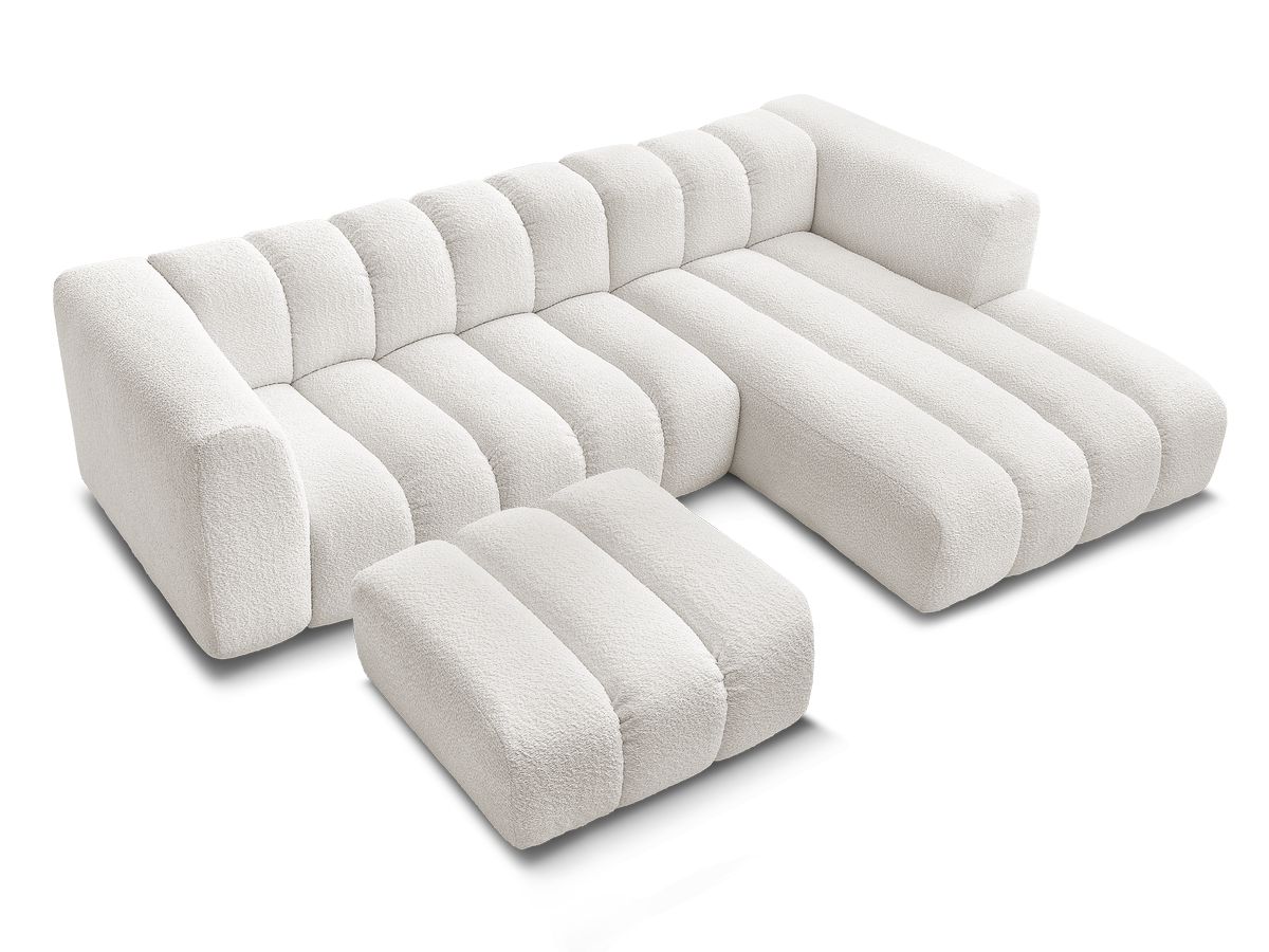 Canapé d'angle fixe TALIA tissu bouclette avec pouf