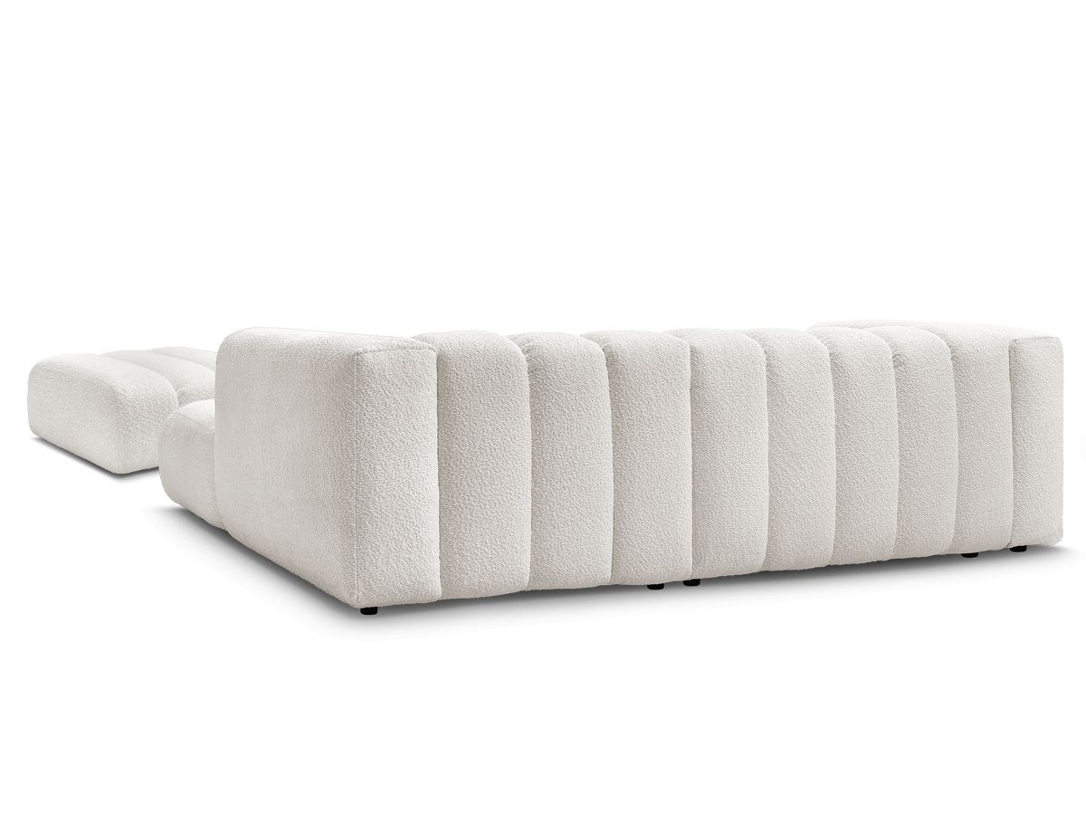 Canapé d'angle fixe TALIA tissu bouclette avec pouf