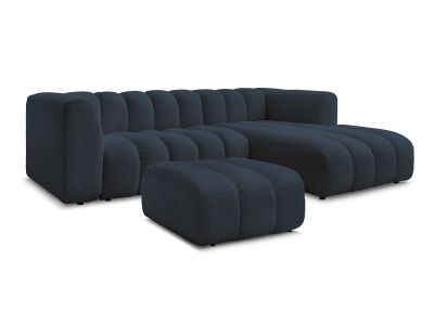 Canapé d'angle fixe TALIA tissu bouclette avec pouf