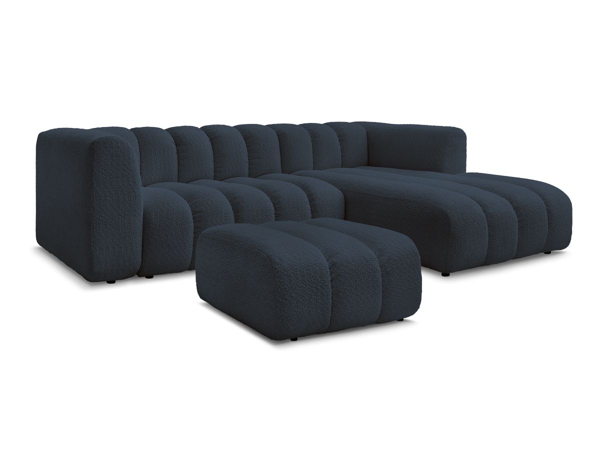 Canapé d'angle fixe TALIA tissu bouclette avec pouf