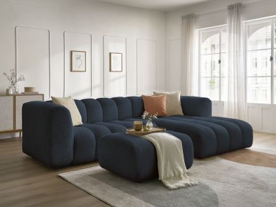 Canapé d'angle fixe TALIA tissu bouclette avec pouf