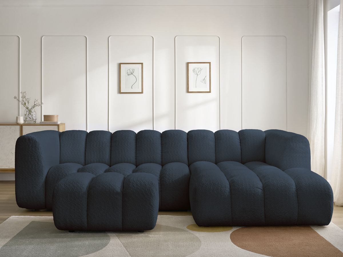 Canapé d'angle TALIA bouclette avec pouf bleu foncé — vue 5