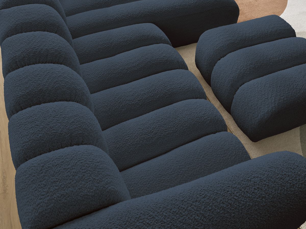 Canapé d'angle fixe TALIA tissu bouclette avec pouf