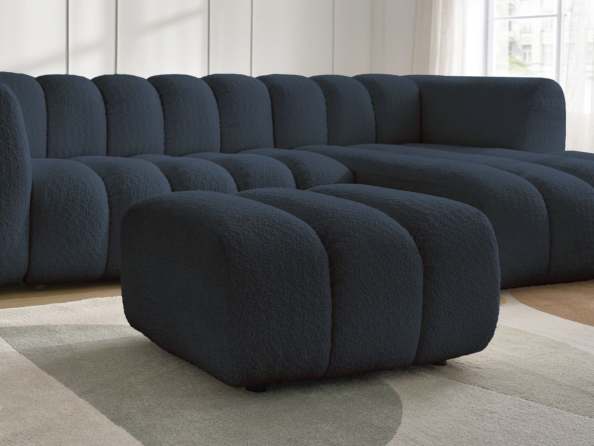 Canapé d'angle fixe TALIA tissu bouclette avec pouf