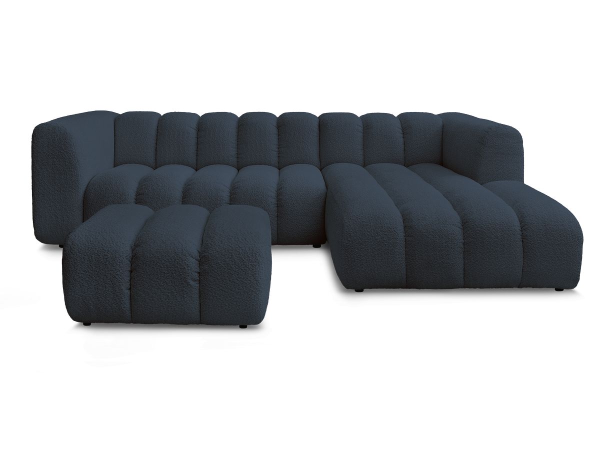 Canapé d'angle fixe TALIA tissu bouclette avec pouf