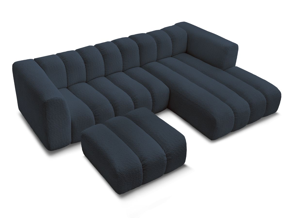 Canapé d'angle fixe TALIA tissu bouclette avec pouf