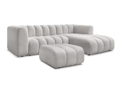 Canapé d'angle fixe TALIA tissu bouclette avec pouf