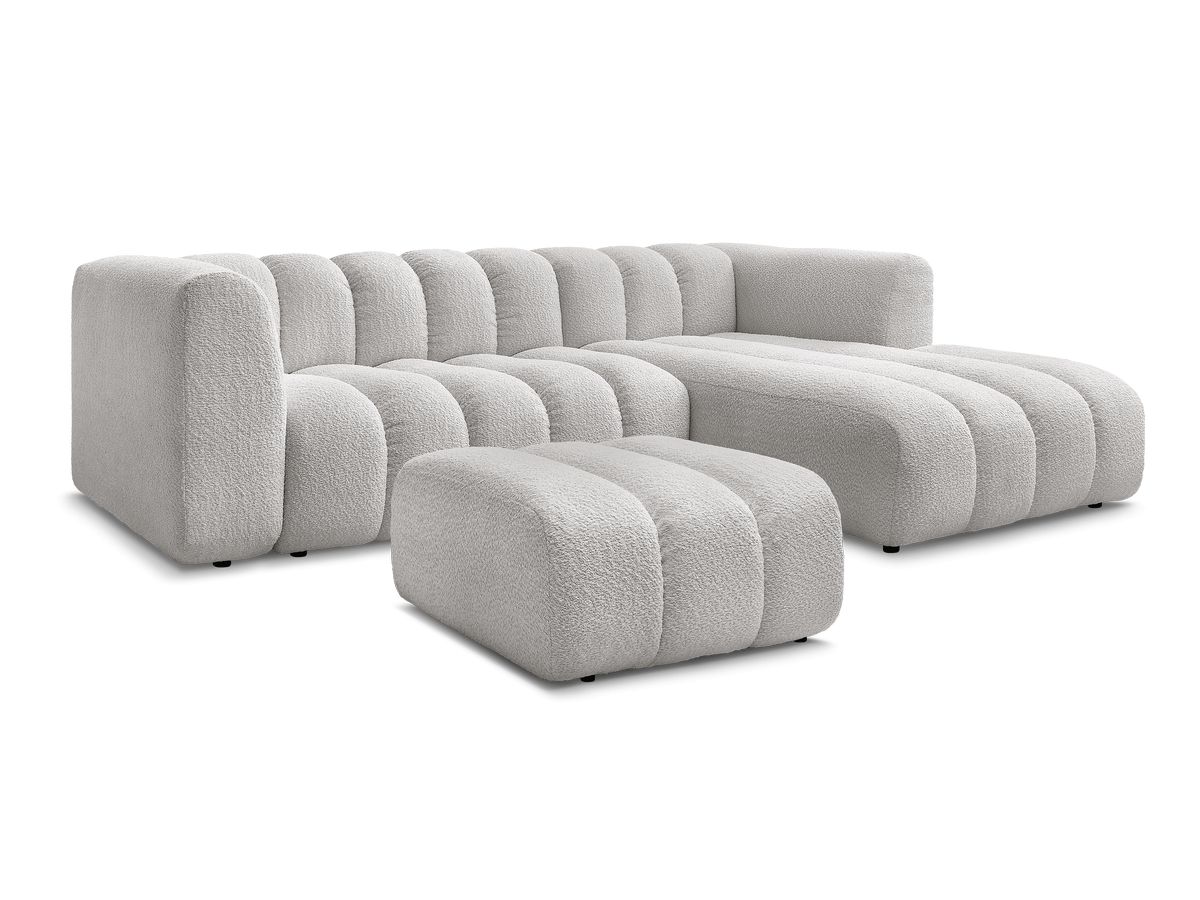 Canapé d'angle fixe TALIA tissu bouclette avec pouf