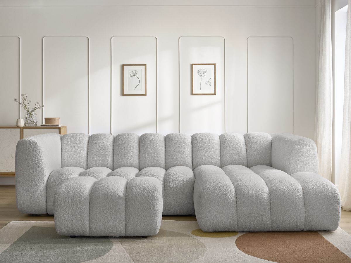 Canapé d'angle TALIA bouclette avec pouf gris clair — vue 5