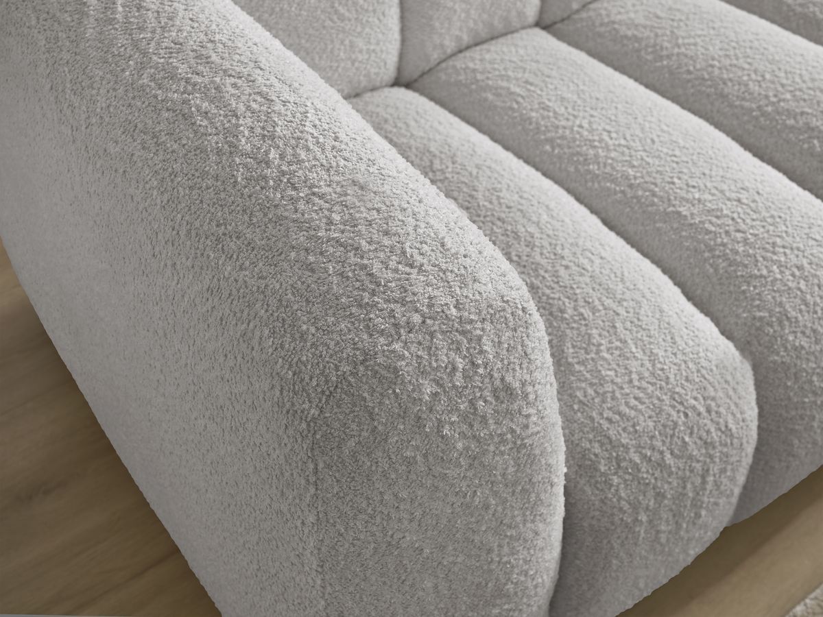 Canapé d'angle fixe TALIA tissu bouclette avec pouf