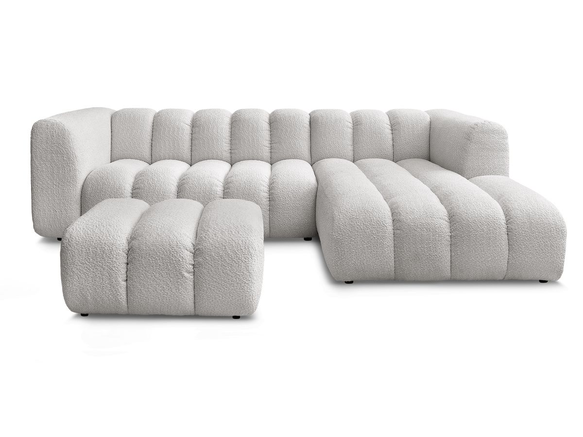 Canapé d'angle fixe TALIA tissu bouclette avec pouf