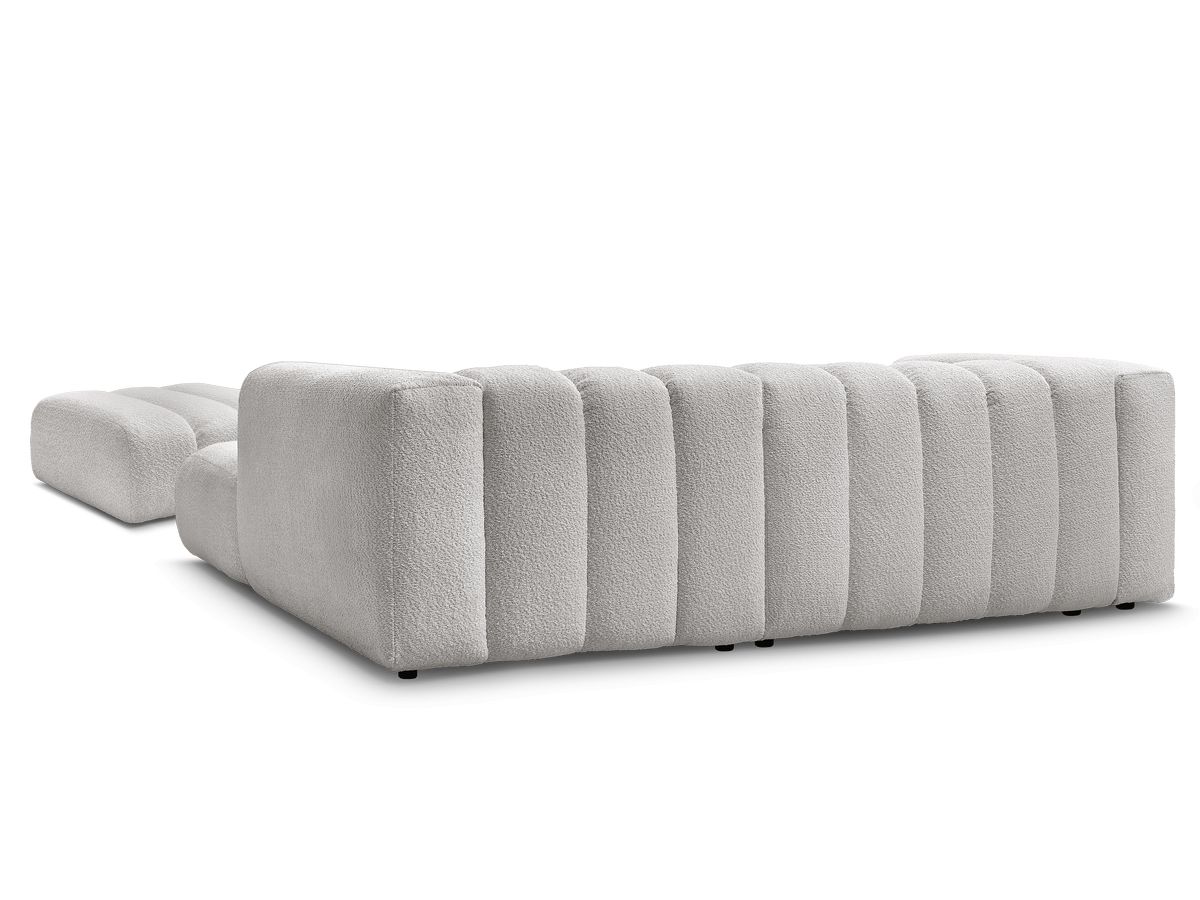 Canapé d'angle fixe TALIA tissu bouclette avec pouf