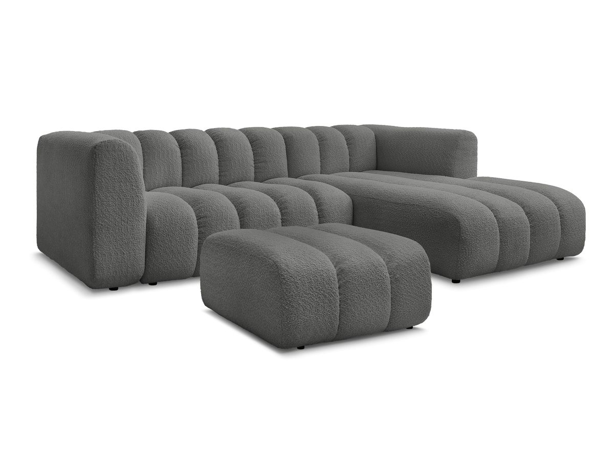 Canapé d'angle fixe TALIA tissu bouclette avec pouf