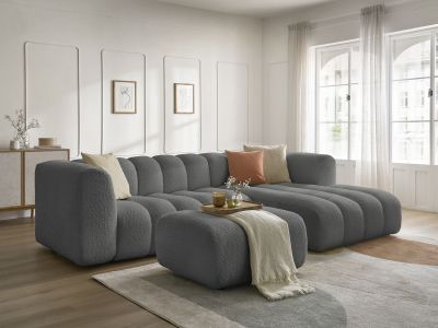 Canapé d'angle fixe TALIA tissu bouclette avec pouf
