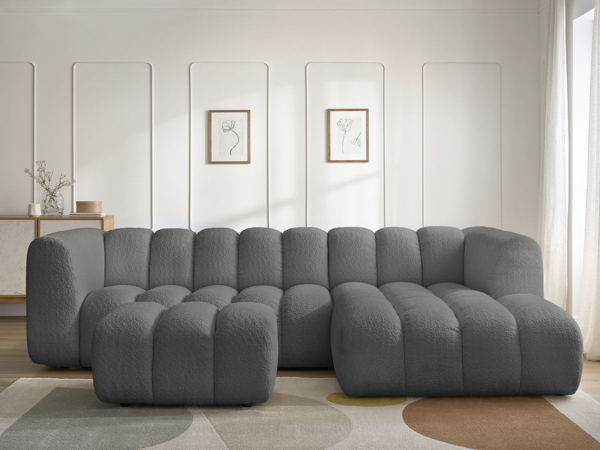 Canapé d'angle TALIA bouclette avec pouf gris foncé — vue 5