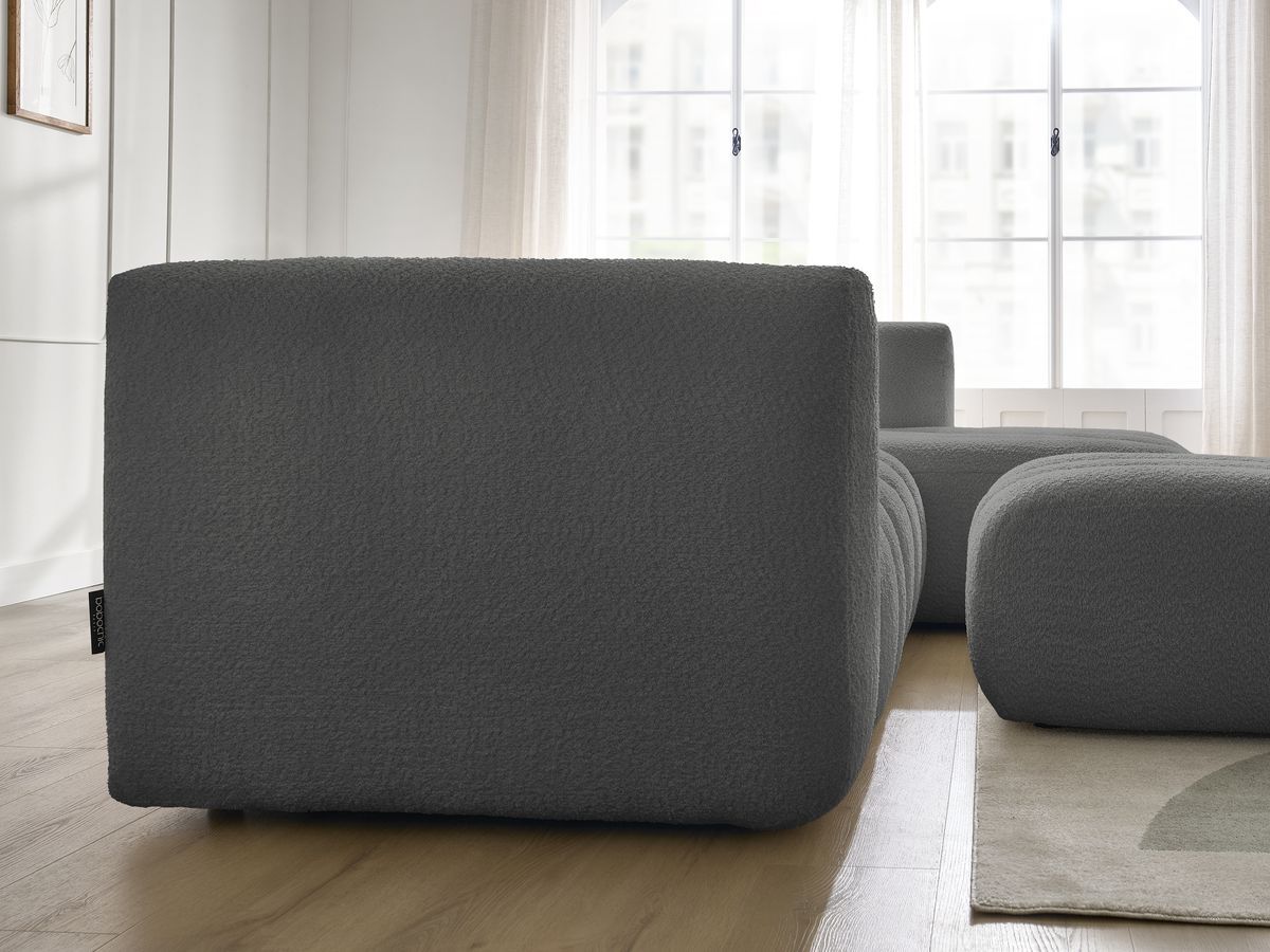 Canapé d'angle fixe TALIA tissu bouclette avec pouf