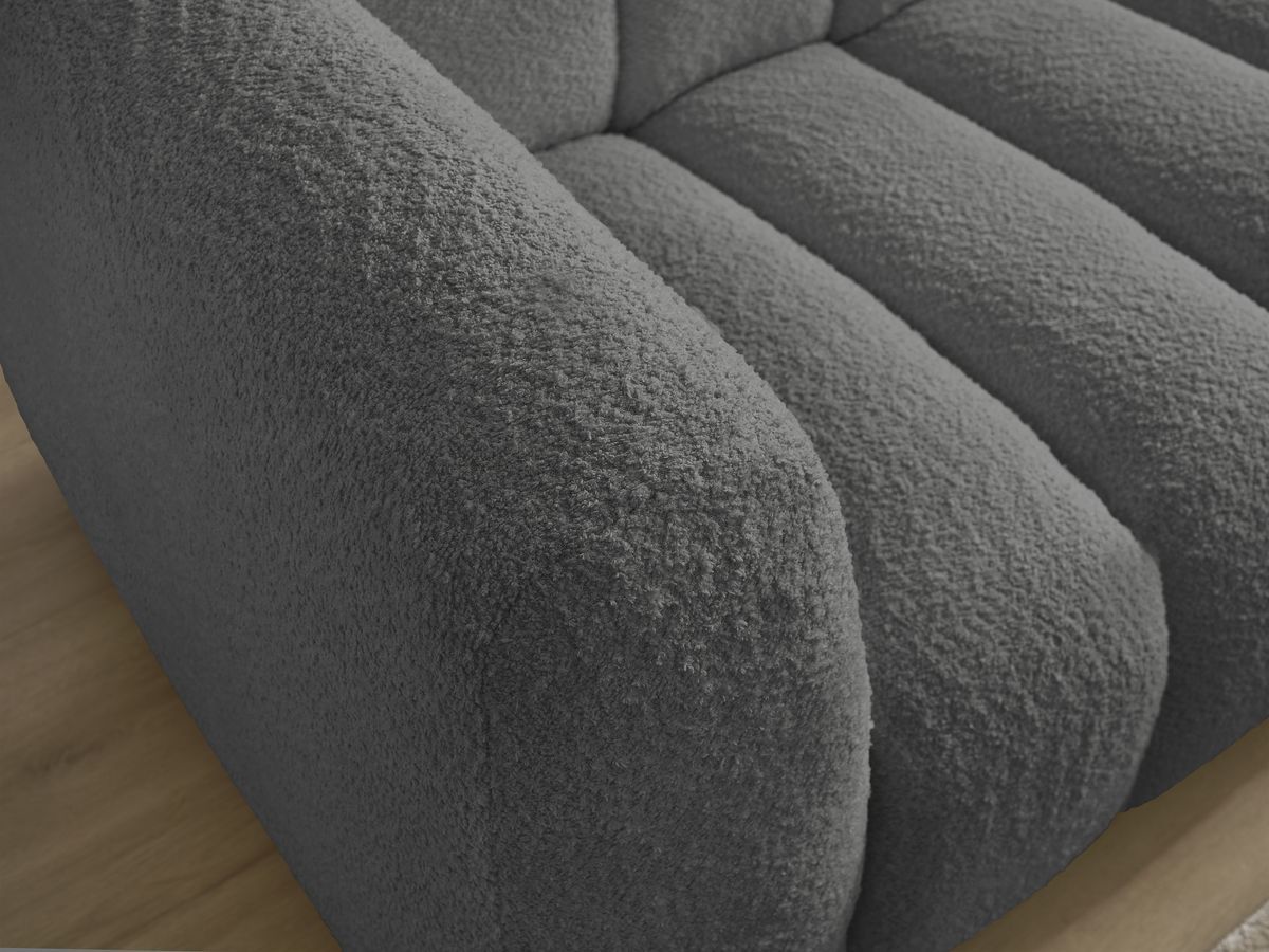 Canapé d'angle fixe TALIA tissu bouclette avec pouf