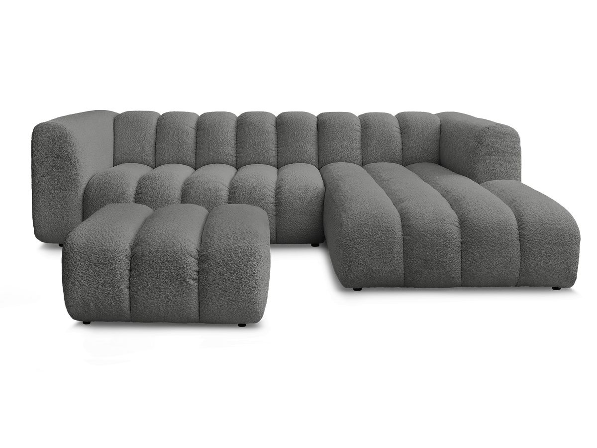 Canapé d'angle fixe TALIA tissu bouclette avec pouf