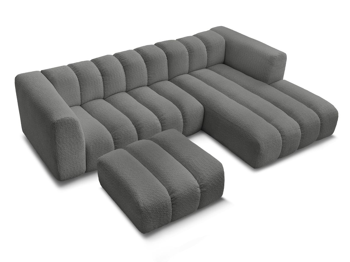 Canapé d'angle fixe TALIA tissu bouclette avec pouf