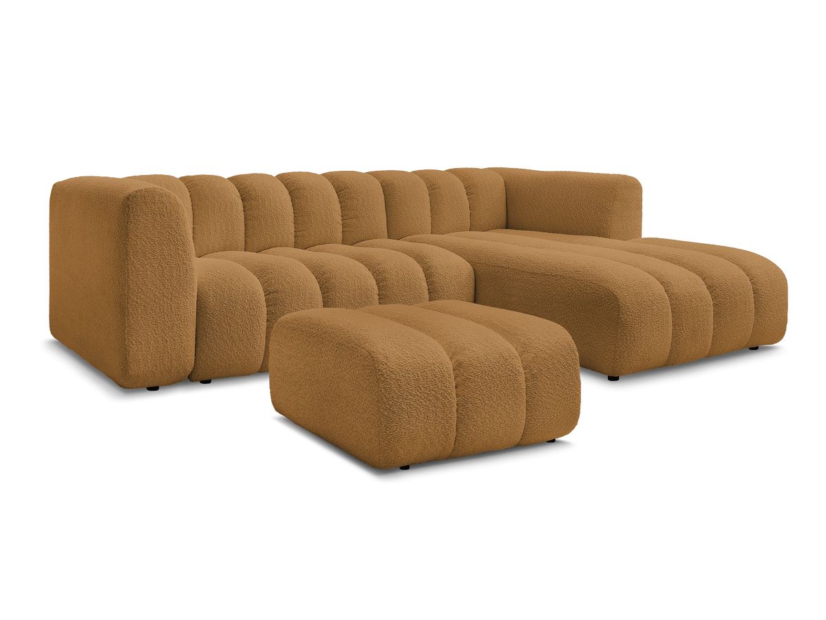 Canapé d'angle fixe TALIA tissu bouclette avec pouf