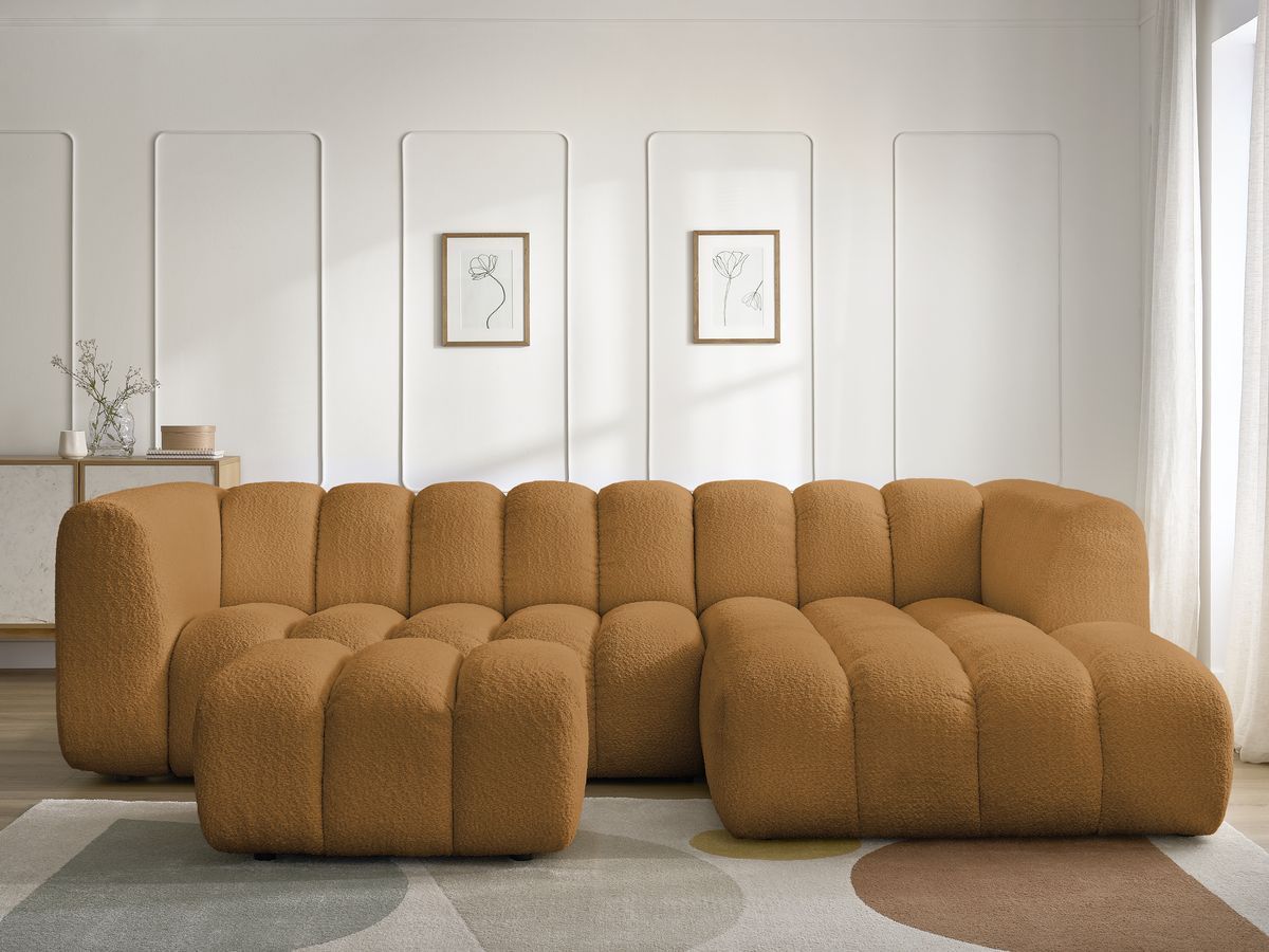 Canapé d'angle TALIA bouclette avec pouf jaune — vue 5