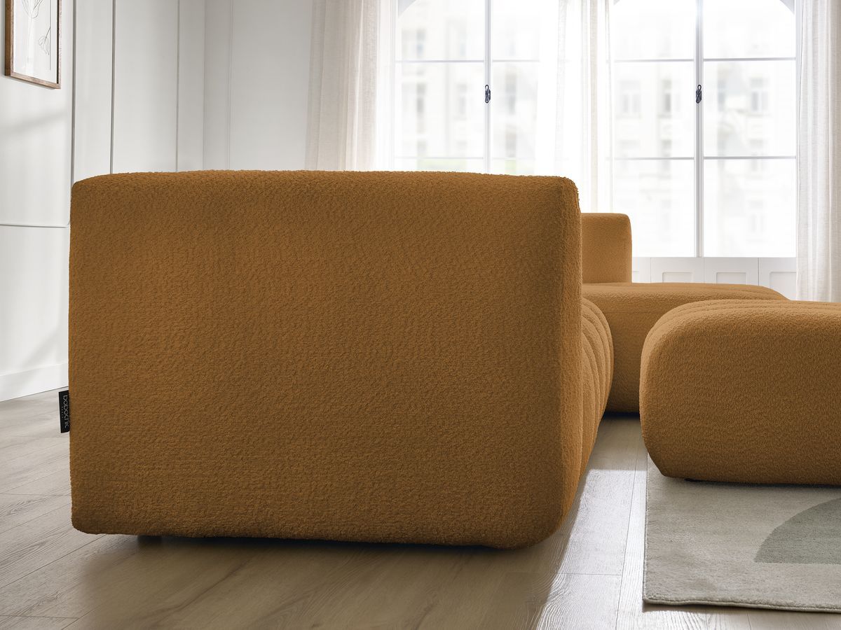 Canapé d'angle fixe TALIA tissu bouclette avec pouf