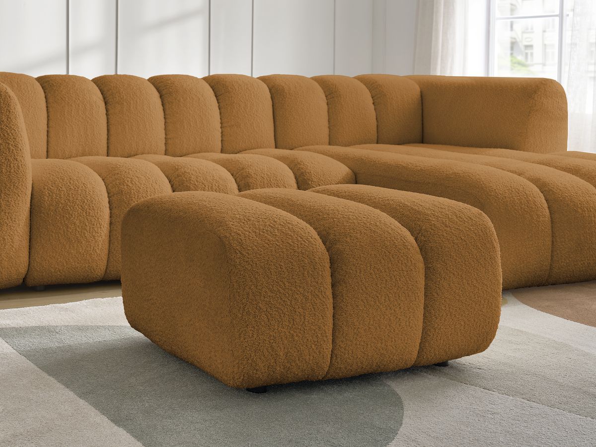 Canapé d'angle fixe TALIA tissu bouclette avec pouf