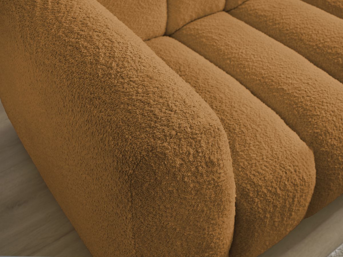 Canapé d'angle fixe TALIA tissu bouclette avec pouf