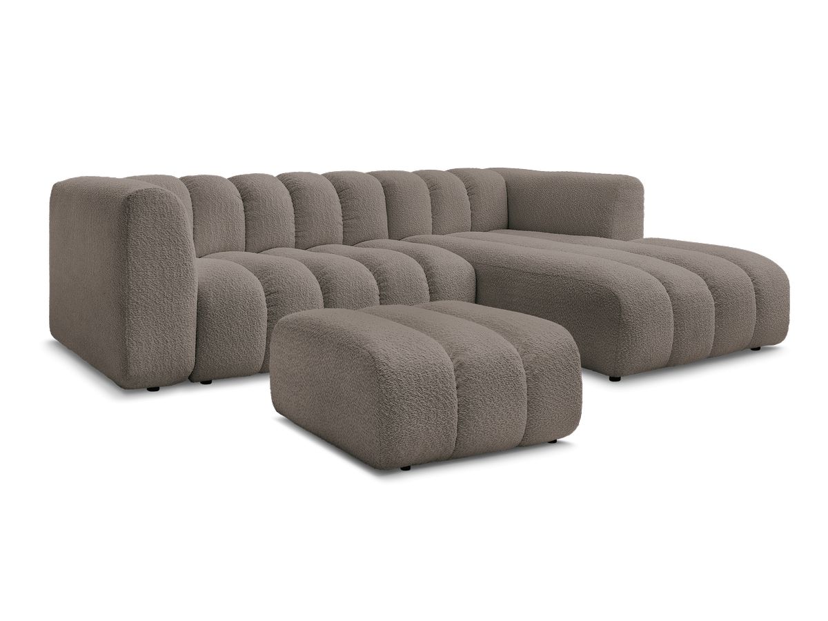 Canapé d'angle fixe TALIA tissu bouclette avec pouf