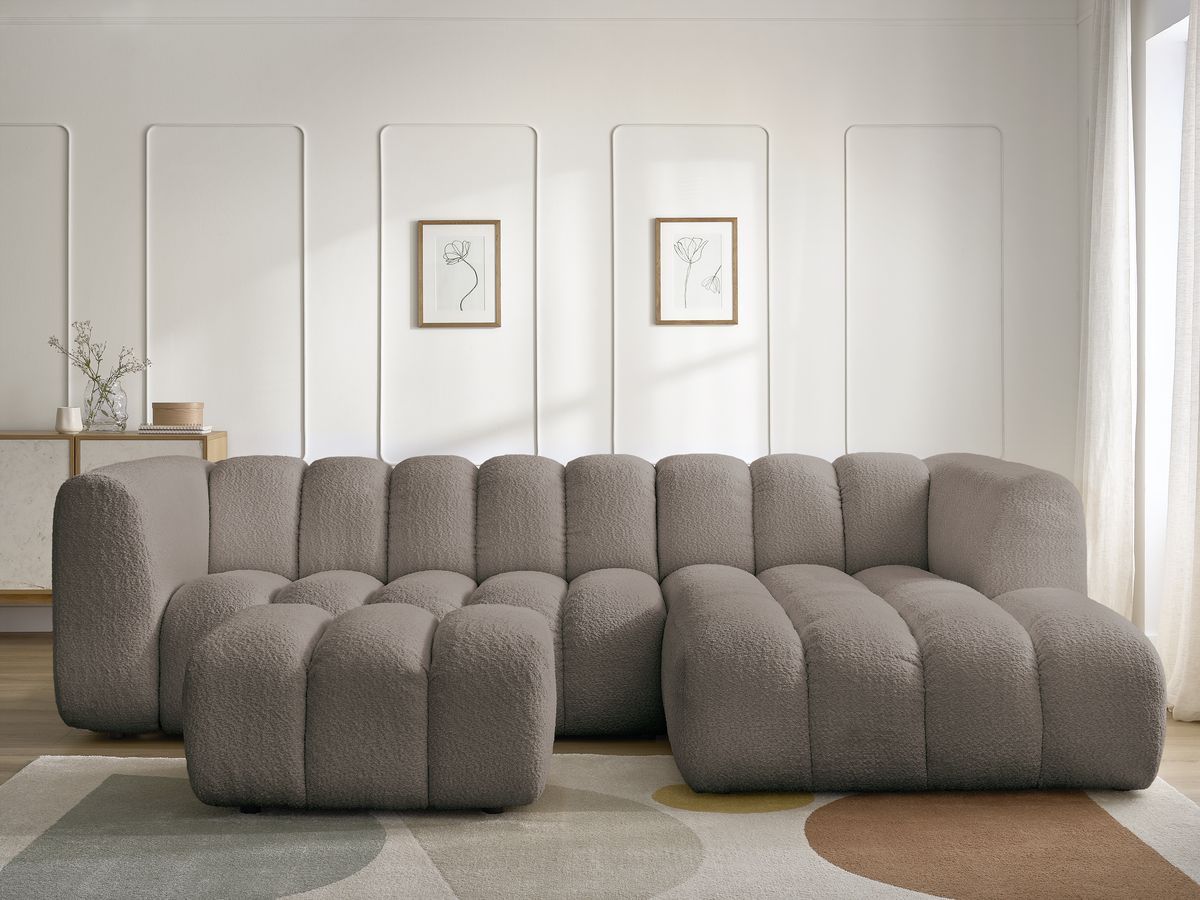 Canapé d'angle TALIA bouclette avec pouf marron — vue 5