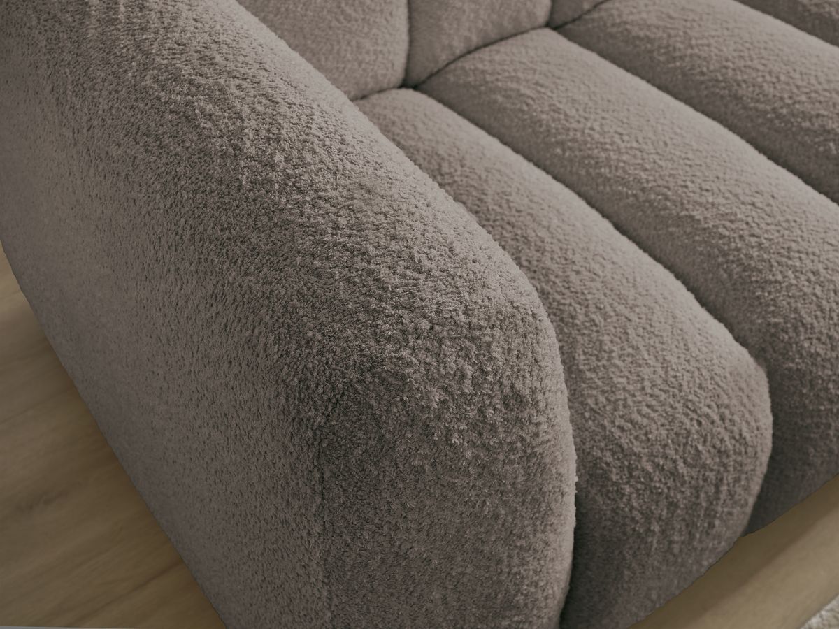 Canapé d'angle fixe TALIA tissu bouclette avec pouf