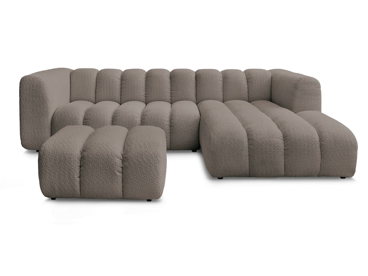 Canapé d'angle fixe TALIA tissu bouclette avec pouf