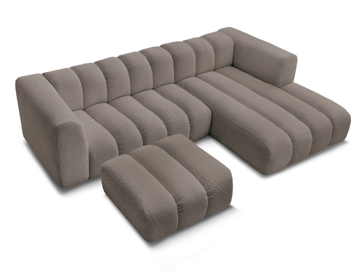 Canapé d'angle fixe TALIA tissu bouclette avec pouf